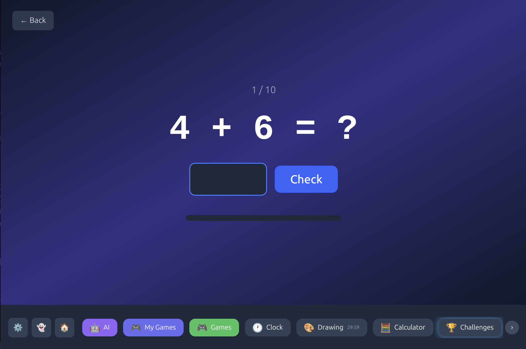 A math challenge in kbnmouse — kids solve addition problems to earn bonus screen time